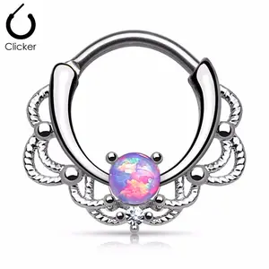 Fantezi Opal taş pirinç Septum yüzük burun Clicker vücut Piercing takı