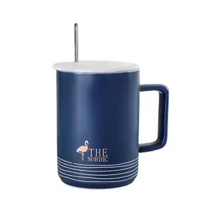 Tasse en porcelaine nordique, tasse à café en céramique bleu mat avec couvercles