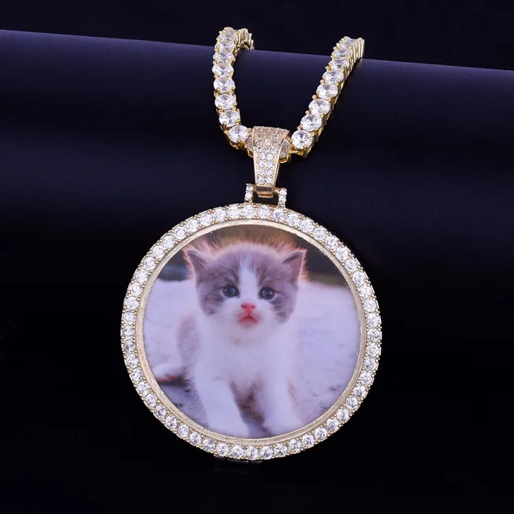 Personalized Photo Medallions Bling Crystal Necklace & Pendant With Tennis Chain Gold Silver Color Jewelry For Men Women 2019
