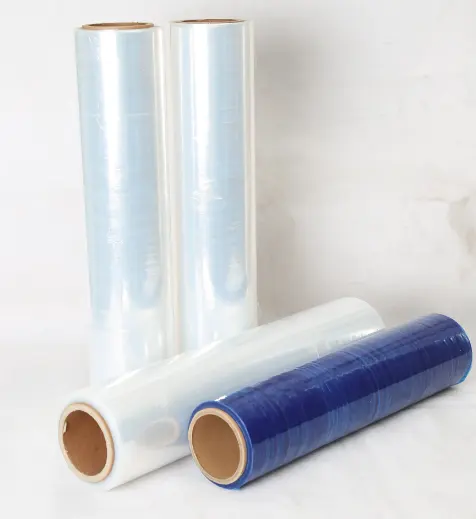 Chine emballage transparent lldpe jumbo rouleau film pe film plastique extensible 23 microns 500mm