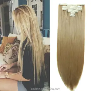 2020 Hot Selling Direct Factory Wholesale 22 Inch Synthetic Straight Double Drawn 16 Clips in Hair Extension For Black Women