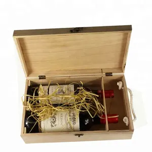 two bottles pine wood wine gift box