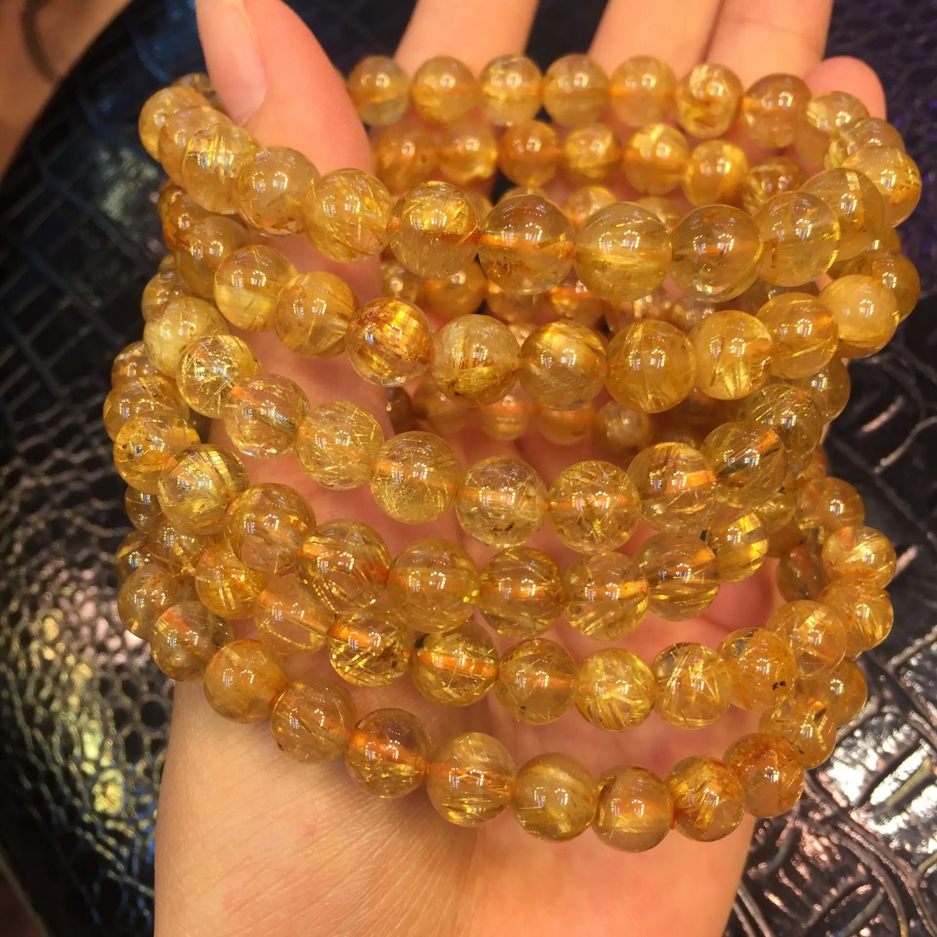 2024 Wholesale New Arrives Natural Golden Rutilated Quartz 8mm Quality Natural Gemstone Beads for Bracelet