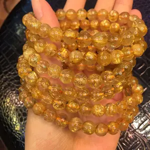 2024 Atacado New Chega Natural Golden Rutilated Quartz 8mm Qualidade Natural Gemstone Beads para Pulseira