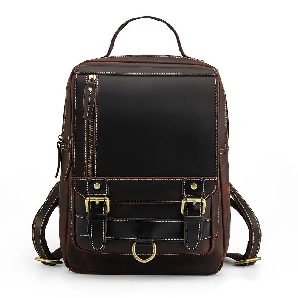 TIDING Small Sling Genuine Leather Chest Backpack Unisex Vintage Leather Back Pack