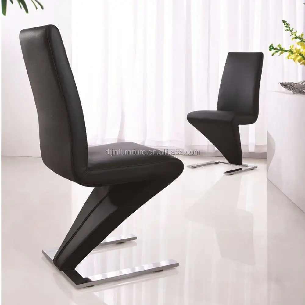 Schwarz PU Leder Chrom Stahl Z Form Esszimmer Stuhl Stile