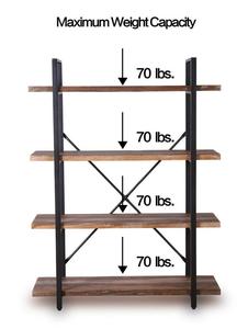 Libreria mobili per la collezione libreria in stile industriale, libreria a 4 piani in legno e metallo di colore marrone retrò moderna
