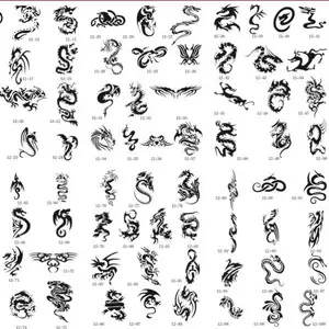 100 designs Dragons Airbrush Tattoo Stencil Template BOOK 12, 4 designs on each A4 sheet.