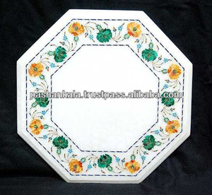 Mesa de Centro con Incrustaciones de Mármol Blanco, Artículos Decorativos - Product Image 1