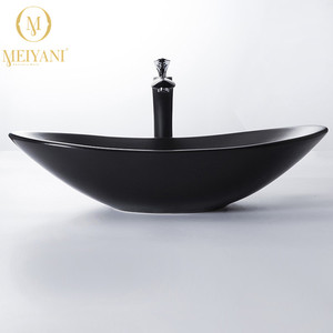 Lavabo en céramique Meiyani, à poser sur plan de travail, forme de bateau, noir mat - Product Image 3