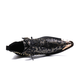 NA101 Nuovi Stivali da Cowboy da <span class=keywords><strong>Uomo</strong></span> in Vera Pelle Nera e <span class=keywords><strong>Oro</strong></span> con Lacci, Punta a Spillo e Dettagli Metallici, Stile Motociclista, <span class=keywords><strong>Scarpe</strong></span> Moda <span class=keywords><strong>Uomo</strong></span> - Product Image 4