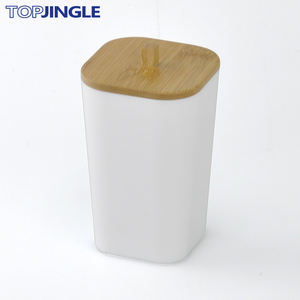 ภาชนะพลาสติกสีขาวทรงกรวยฝาไม้ไผ่สำหรับใช้ทำผ้าฝ้าย - Product Image 1