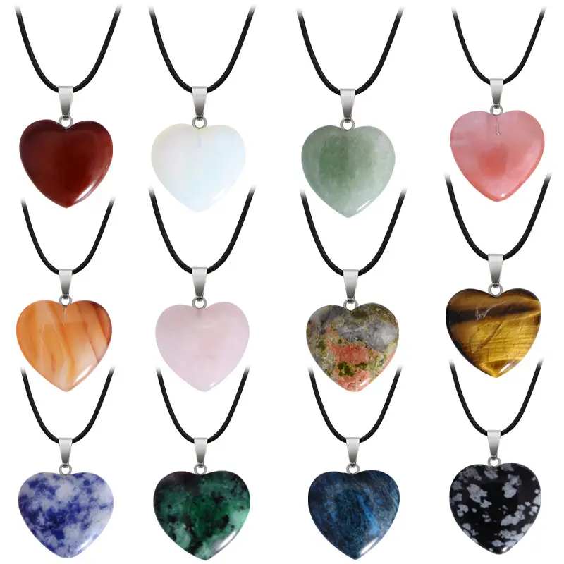 Pierre naturelle collier coeur rose cristal oeil de tigre coeur opale collier