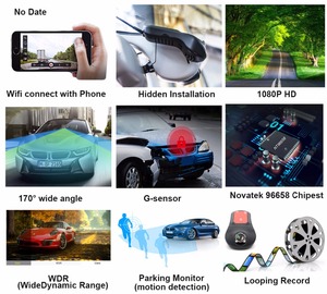 Caméra embarquée pour voiture Novatek 96658, chipset, 1080P, vidéo 24 heures, 1080P, Wifi, caméra embarquée pour voiture - Product Image 5