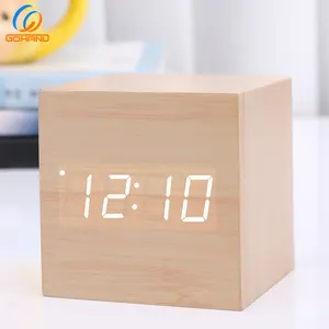 USB Ricaricabile Cubo di Controllo Vocale Da Comodino Da Tavolo di Allarme Legno Orologio LED