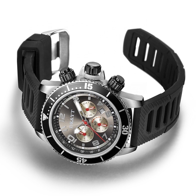 DK&YT Men's Citizen Movement Chronograph Diver Watch Stainless Steel Case Silicone Band 10 Bar Water Resistant Day Display