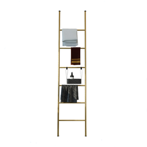 <strong>Free</strong> <strong>Standing</strong> Decorative Metal Ladder Towel <strong>Shelf</strong> for Hat Coat Towel Display Rack - Product Image 1