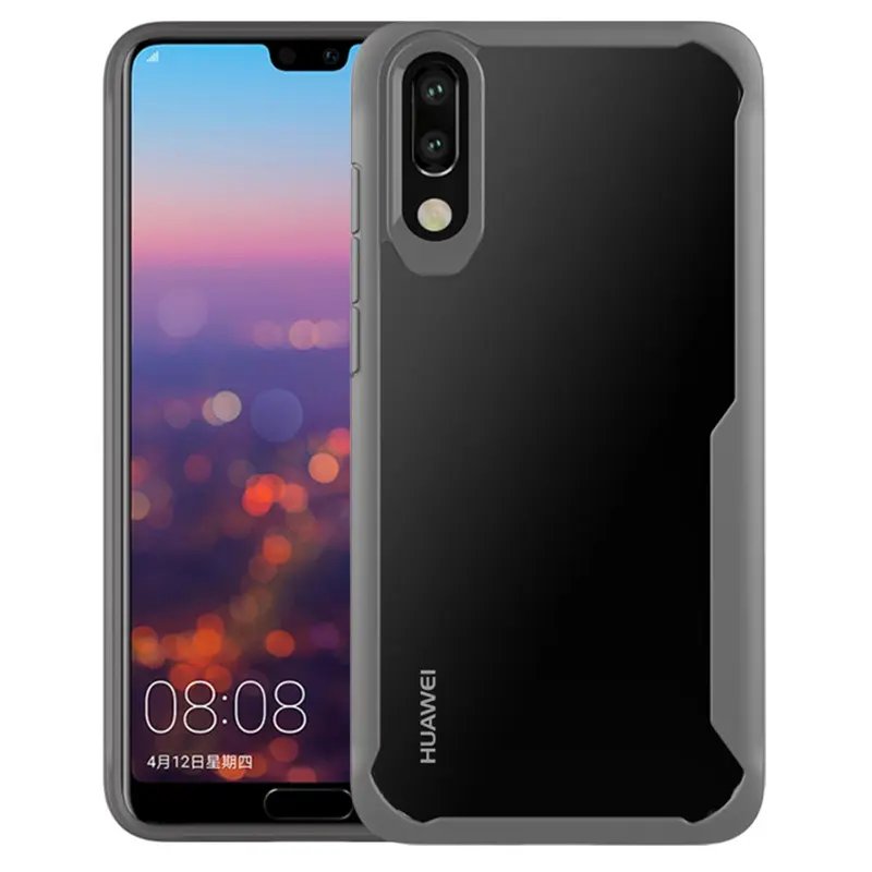 Luxury Transparent Clear Plastic Back Cover with Soft TPU Frame Shockproof Case Cover for Huawei P20 P20 Pro P20 Lite