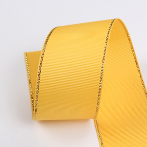 Wholesale 1inch 25mm Double Face Gold <strong>Wire</strong> Edged Grosgrain <strong>Ribbon</strong> 100% Polyester Embroidered Colors Recycled Eco-friendly - Product Image 3