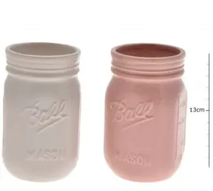 pink and white large ceramic mason jars