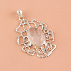 Colgante de Plata de Ley 925 con Cuarzo Rosa Natural, Joyería Hecha a Mano de Estilo Clásico para Aniversario - Product Image 1