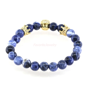 <span class=keywords><strong>Moda</strong></span> personalizada 18 K oro chapado micro Pace CZ cráneo y corona pulsera, piedra natural hombres pulsera - Product Image 3