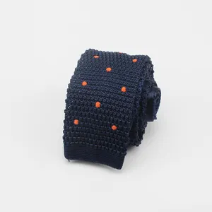 Hot Selling Products Custom Fashion Luxury Silk Men's Knitted Square Ends Necktie With Dot Embroidery Neckties For Mens