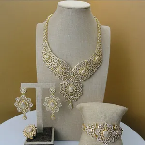 2019 Yuminglai Dubai Gold Jewelry Sets Fancy Costume Jewelry Heavy Rhinestone Jewelry Sets FHK5254