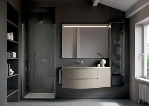 Hiện Đại Melamine Tường Treo Tủ Phòng Tắm Vanity Với Ngăn Kéo, Với Kệ, Sơn Mài, Với Chiếu Sáng Gương, Cong - Product Image 5