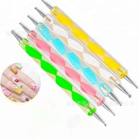 Outil professionnel d'art d'ongle avec logo personnalisé Double aiguille pour pointiller les diamants collants Poignée 5 couleurs avec virole sertie