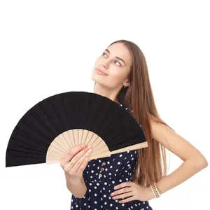 Length 23cm Craft Decoration Gift Folding Linen Hand Fan Wood Hand Held for Men Women Girls