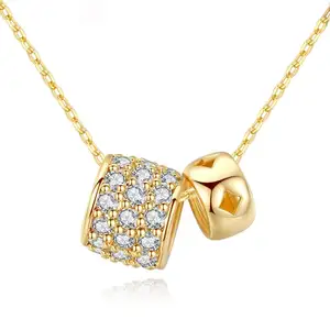 LUOTEEMI Thời Trang Phổ Biến Một Lớn Khác Nhỏ Vòng Tròn Đôi Vòng Cổ Một AA Zircon Màu Vàng Phù Hợp Cho Trẻ Trưởng Thành Nữ