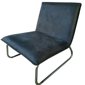 灰色织物座椅镀铬框架休闲沙发椅重音椅厂家生产