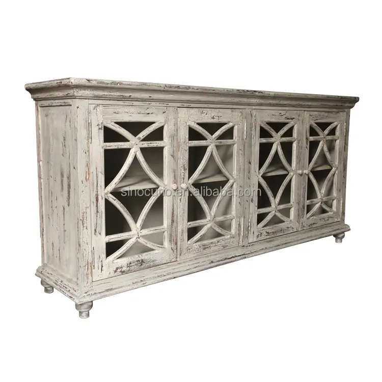 European Style Classical Hotel Furniture French Antique wooden rustic carved buffet kitchen cupboard