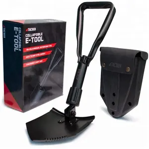 Collapsible E-Tool Shovel - Portable, Metal, Folding, Tactical Shovel with Serrated Steel Blade and Carrying Case