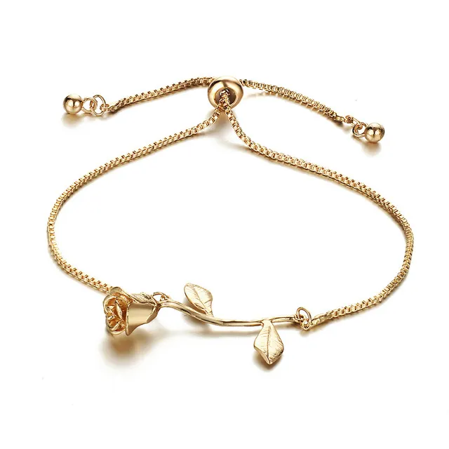 Fashion Gold Rose Flower Charm Bracelet Wholesale NS801099