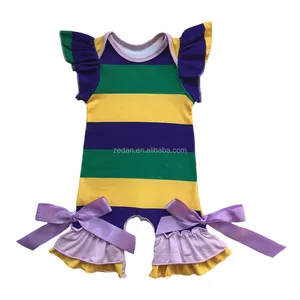 Boutique Stylish Little Girl Sleeveless Baby Clothes In Purple And Gold Tiger Print Ruffle Icing Romper In Nice Good Quality