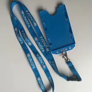 Corda de emblema da cor azul com suporte do cartão de id plástico