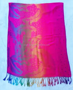 Hot sold yiwu factory stylish rainbow color jacquard feather scarf