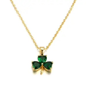 Collier avec pendentif trèfle à trois feuilles, bijoux personnalisés, collier en cristal de trèfle plaqué or pour femmes