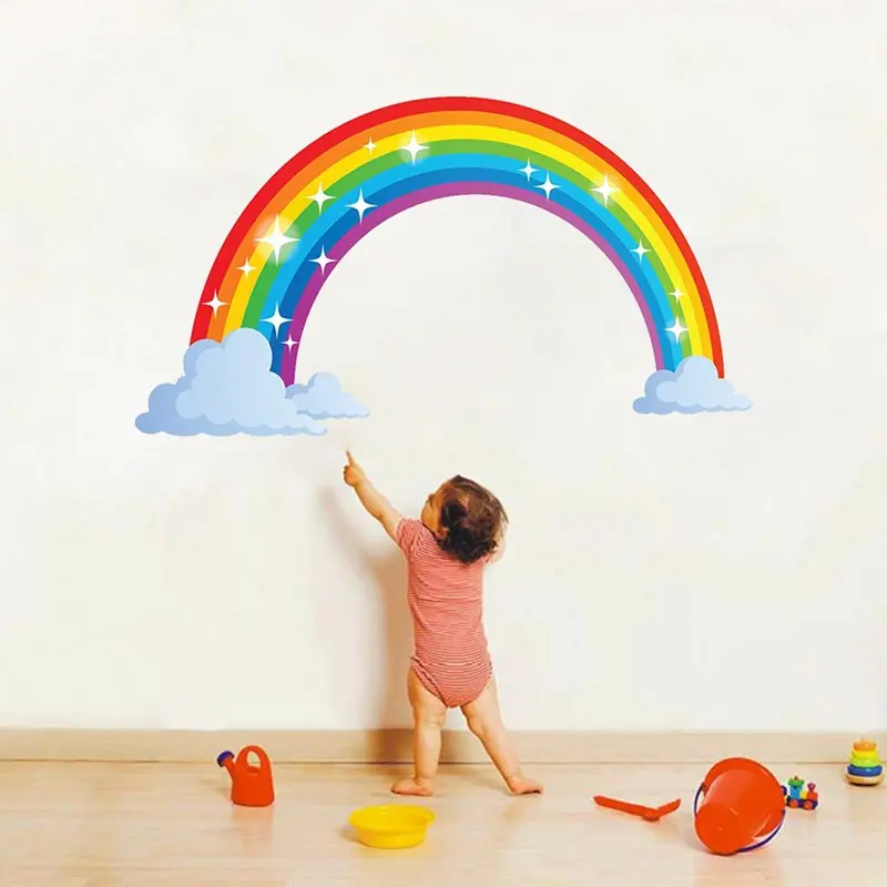 3D PVC Regenbogen Wand Aufkleber Kinder Schlafzimmer Kindergarten Fenster Decals Vinyl Kunst Wandmalereien selbst adhesive pvc wand aufkleber