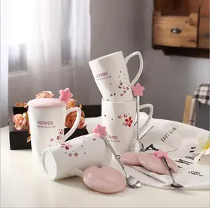 Sakura-Taza de cerámica mate, taza de leche con cuchara, 45040