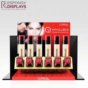 Présentoir de comptoir en acrylique <span class=keywords><strong>rouge</strong></span> organisateur à compartiments multicouches pour ensemble de maquillage baume à lèvres étagère de vitrine inclinable droite - Product Image 2