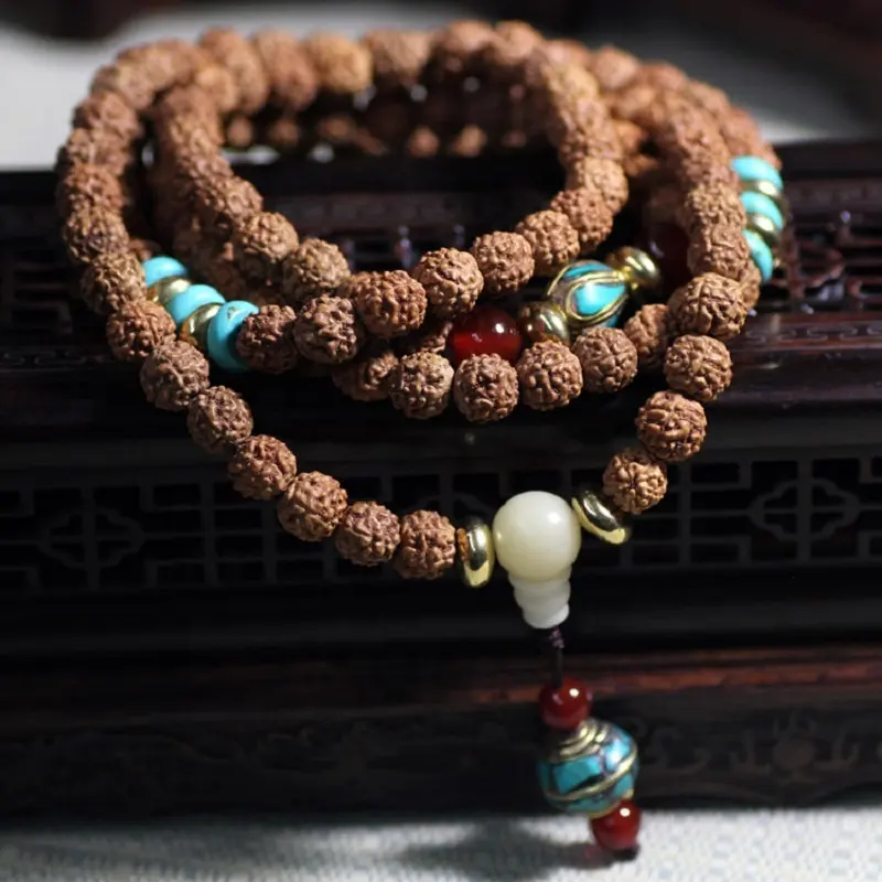 J1386 Tibetan Buddha Bodhi Seed 108beads Rosary Mala Rudraksha Bracelet