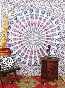 พรมทอแขวนผนังสีขาวลายแมนดาลาสำหรับหอพักชุดเครื่องนอนสไตล์โบฮีเมียน - Product Image 3