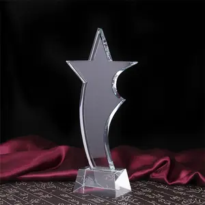 Plaque de récompense en cristal d'affaires en forme d'étoile, récompenses de trophée en cristal de sculpture de nouveau design, médailles de récompense en verre