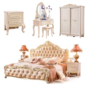 Conjunto de dormitorio de cuero muebles de dormitorio europeo de lujo
