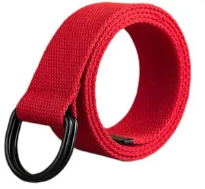 Custom Solid Color Double D-Ring Buckle Canvas Webbing Belt With Metal Tip