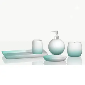 Delicate Ombre Blue and White Effect 5 Piece Resin Bathroom Set Accessories