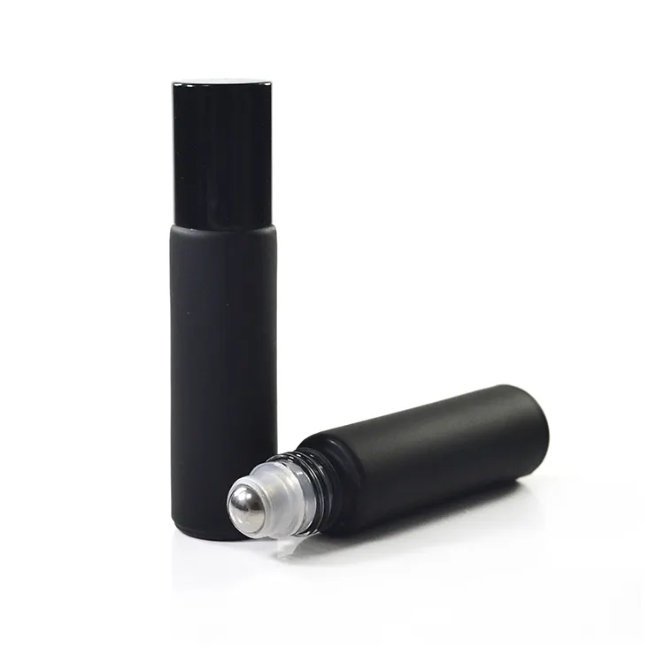 Frosted matte black 4ml 6ml 8ml 10ml perfume essential oil glass roll on bottle with aluminum cap and steel roller ball